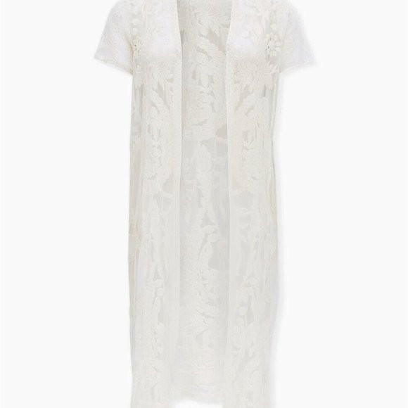 New Torrid White Mesh Embroidered Longline Kimono - Picture 4 of 4